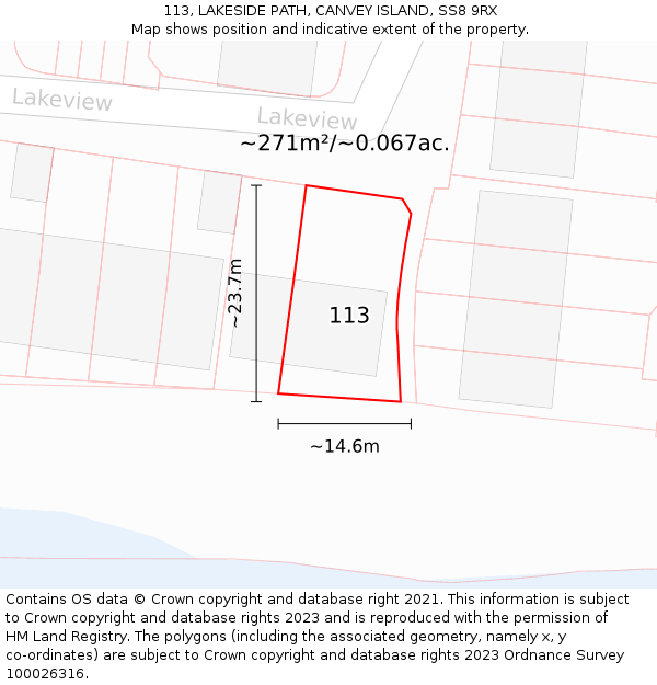 113, LAKESIDE PATH, CANVEY ISLAND, SS8 9RX: Plot and title map