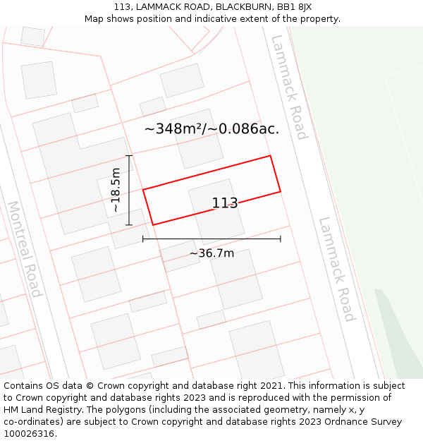 113, LAMMACK ROAD, BLACKBURN, BB1 8JX: Plot and title map
