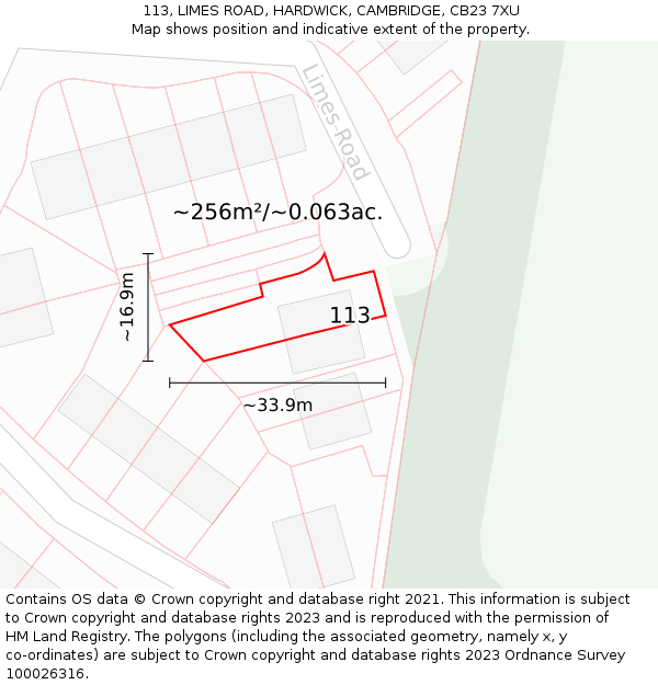 113, LIMES ROAD, HARDWICK, CAMBRIDGE, CB23 7XU: Plot and title map