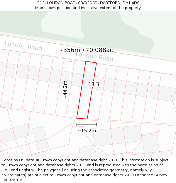 113, LONDON ROAD, CRAYFORD, DARTFORD, DA1 4DS: Plot and title map