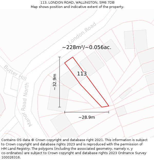 113, LONDON ROAD, WALLINGTON, SM6 7DB: Plot and title map