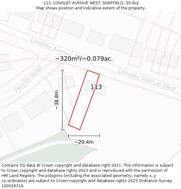 113, LONGLEY AVENUE WEST, SHEFFIELD, S5 8UJ: Plot and title map