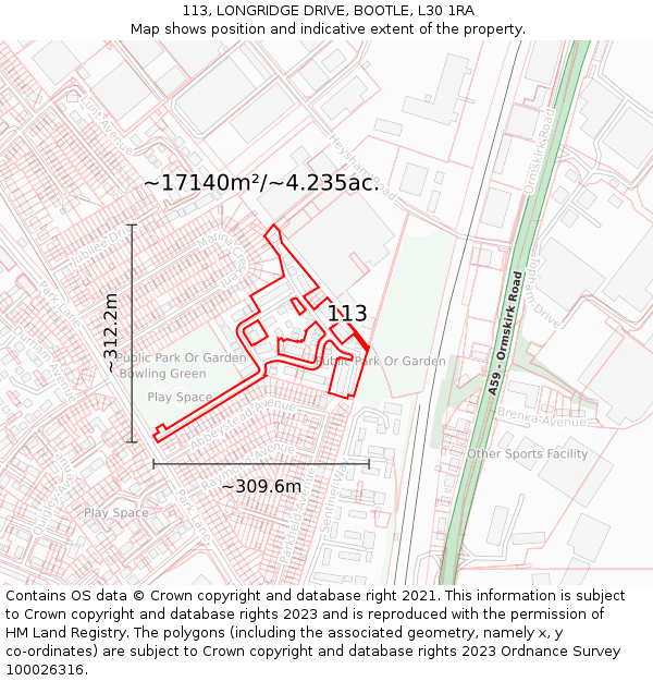 113, LONGRIDGE DRIVE, BOOTLE, L30 1RA: Plot and title map