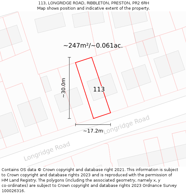 113, LONGRIDGE ROAD, RIBBLETON, PRESTON, PR2 6RH: Plot and title map