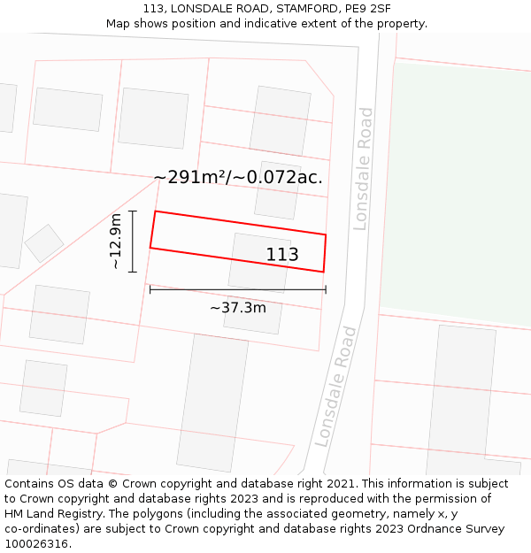 113, LONSDALE ROAD, STAMFORD, PE9 2SF: Plot and title map