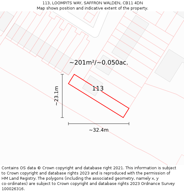 113, LOOMPITS WAY, SAFFRON WALDEN, CB11 4DN: Plot and title map