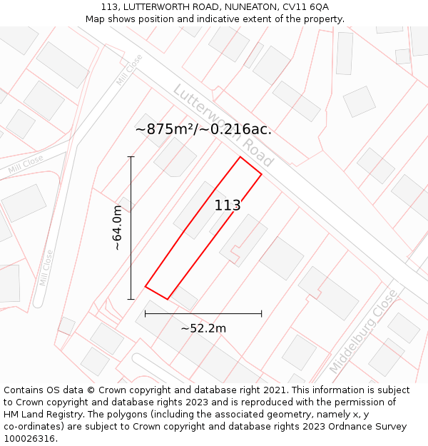 113, LUTTERWORTH ROAD, NUNEATON, CV11 6QA: Plot and title map