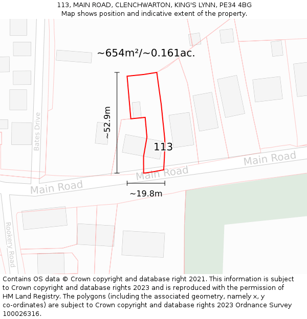 113, MAIN ROAD, CLENCHWARTON, KING'S LYNN, PE34 4BG: Plot and title map