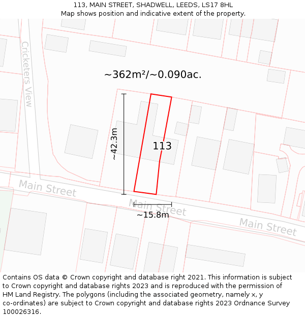 113, MAIN STREET, SHADWELL, LEEDS, LS17 8HL: Plot and title map