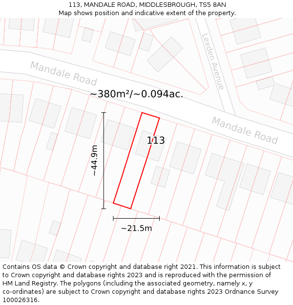 113, MANDALE ROAD, MIDDLESBROUGH, TS5 8AN: Plot and title map