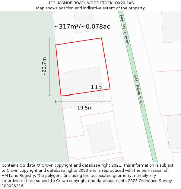 113, MANOR ROAD, WOODSTOCK, OX20 1XS: Plot and title map
