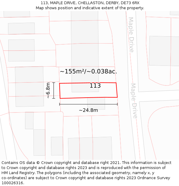 113, MAPLE DRIVE, CHELLASTON, DERBY, DE73 6RX: Plot and title map