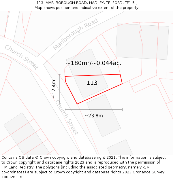 113, MARLBOROUGH ROAD, HADLEY, TELFORD, TF1 5LJ: Plot and title map