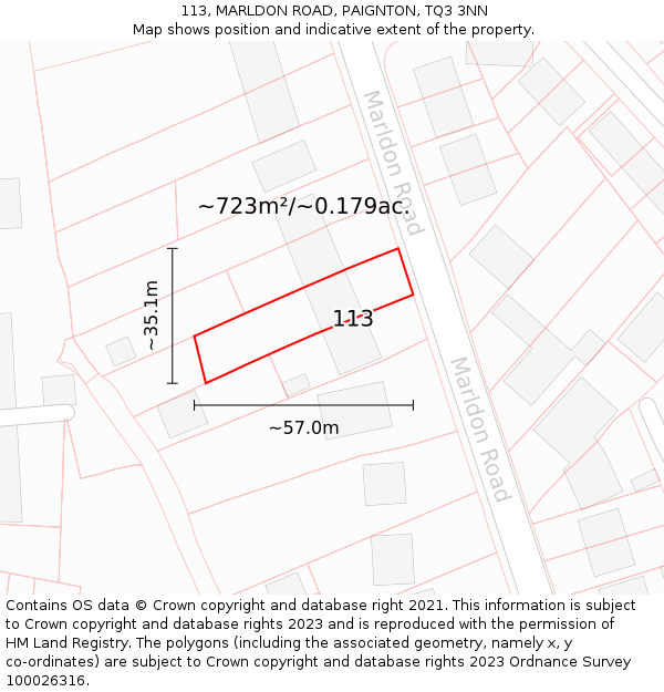 113, MARLDON ROAD, PAIGNTON, TQ3 3NN: Plot and title map