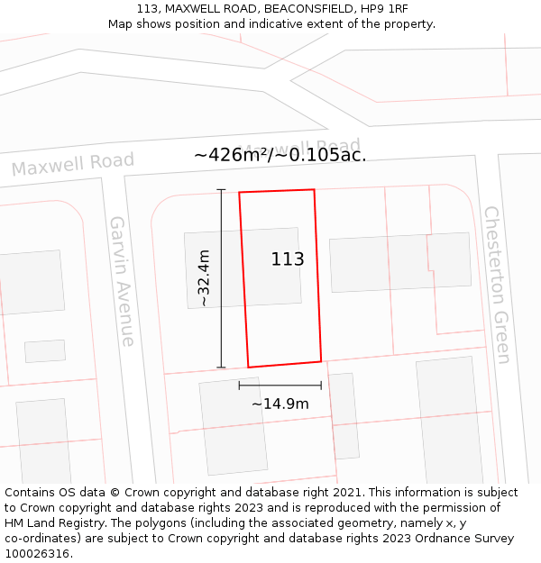 113, MAXWELL ROAD, BEACONSFIELD, HP9 1RF: Plot and title map