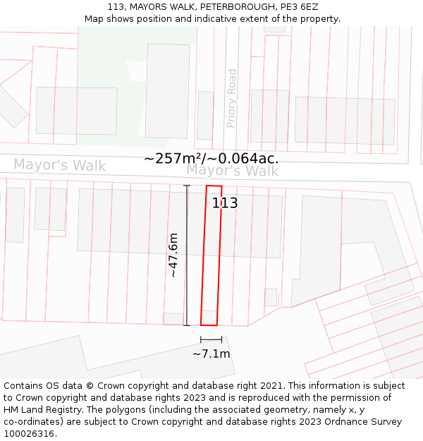 113, MAYORS WALK, PETERBOROUGH, PE3 6EZ: Plot and title map