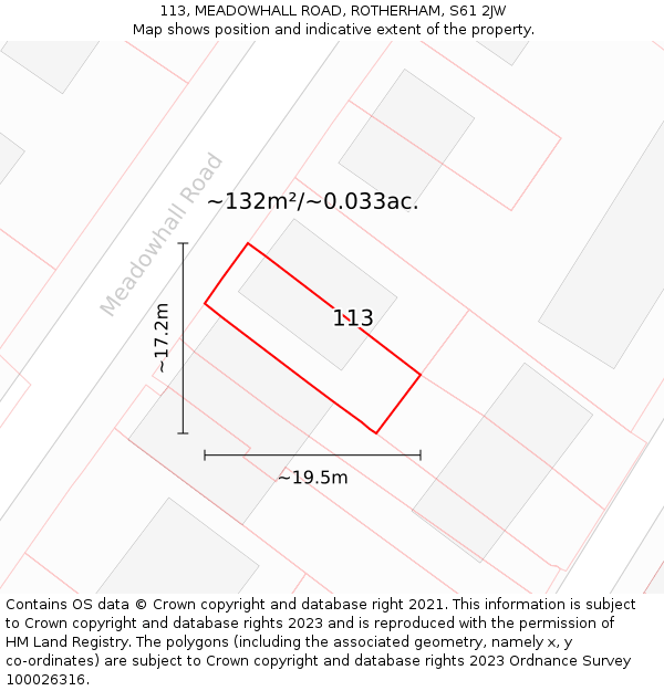 113, MEADOWHALL ROAD, ROTHERHAM, S61 2JW: Plot and title map