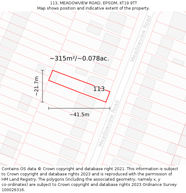 113, MEADOWVIEW ROAD, EPSOM, KT19 9TT: Plot and title map