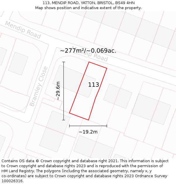 113, MENDIP ROAD, YATTON, BRISTOL, BS49 4HN: Plot and title map