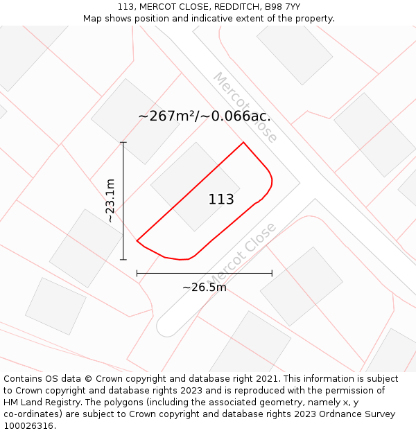 113, MERCOT CLOSE, REDDITCH, B98 7YY: Plot and title map