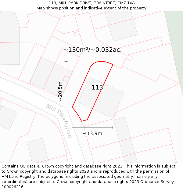 113, MILL PARK DRIVE, BRAINTREE, CM7 1XA: Plot and title map