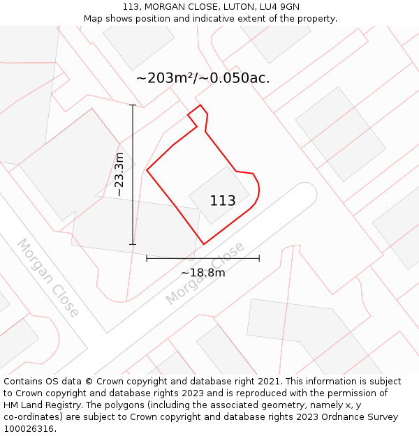 113, MORGAN CLOSE, LUTON, LU4 9GN: Plot and title map