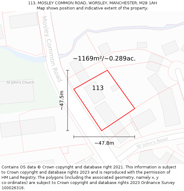 113, MOSLEY COMMON ROAD, WORSLEY, MANCHESTER, M28 1AH: Plot and title map