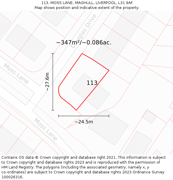 113, MOSS LANE, MAGHULL, LIVERPOOL, L31 9AF: Plot and title map