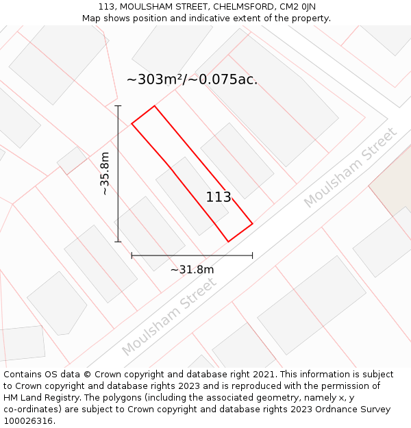 113, MOULSHAM STREET, CHELMSFORD, CM2 0JN: Plot and title map