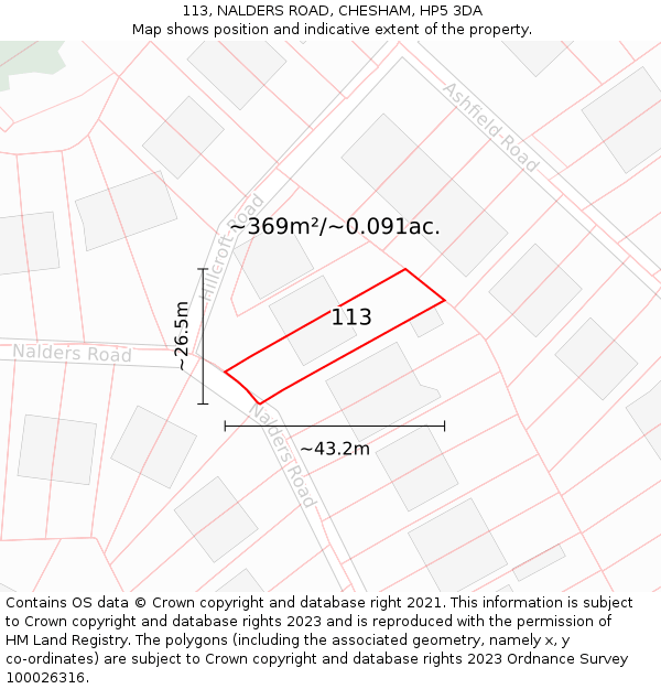 113, NALDERS ROAD, CHESHAM, HP5 3DA: Plot and title map