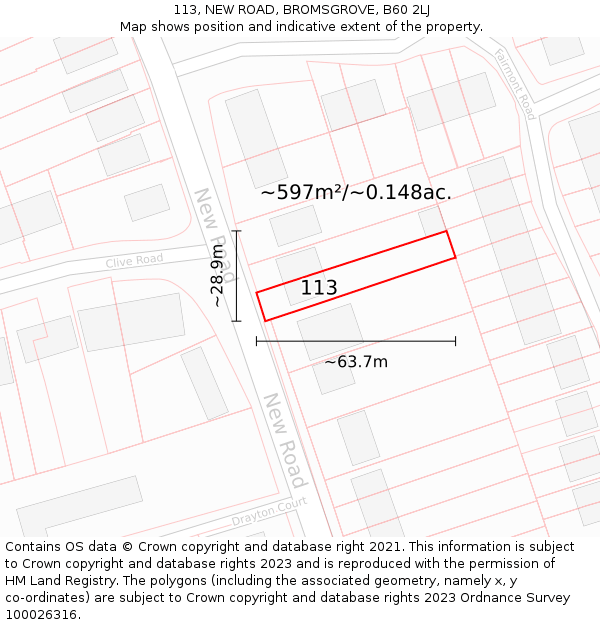 113, NEW ROAD, BROMSGROVE, B60 2LJ: Plot and title map