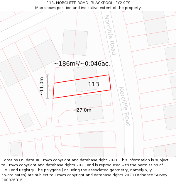 113, NORCLIFFE ROAD, BLACKPOOL, FY2 9ES: Plot and title map