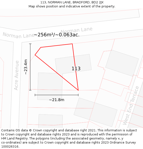 113, NORMAN LANE, BRADFORD, BD2 2JX: Plot and title map