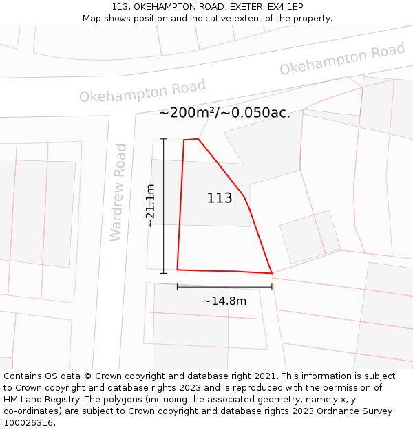 113, OKEHAMPTON ROAD, EXETER, EX4 1EP: Plot and title map