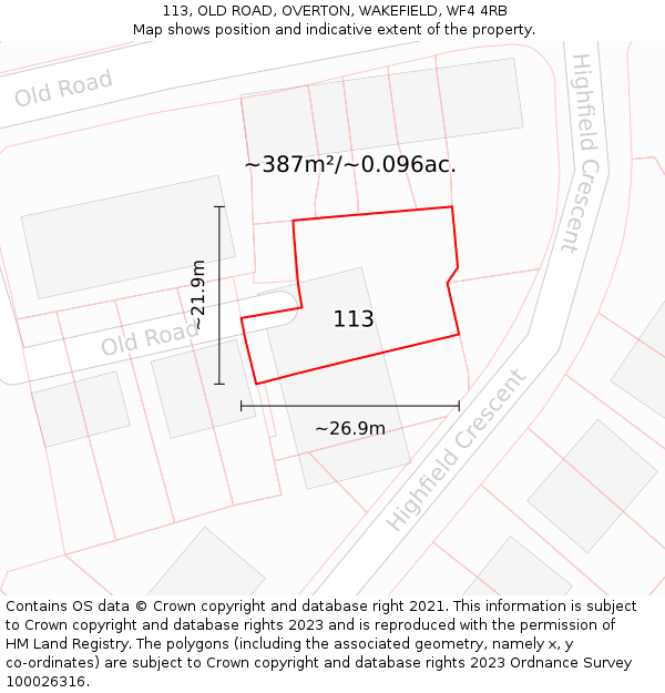 113, OLD ROAD, OVERTON, WAKEFIELD, WF4 4RB: Plot and title map