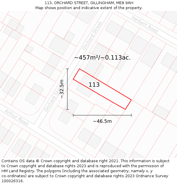 113, ORCHARD STREET, GILLINGHAM, ME8 9AH: Plot and title map