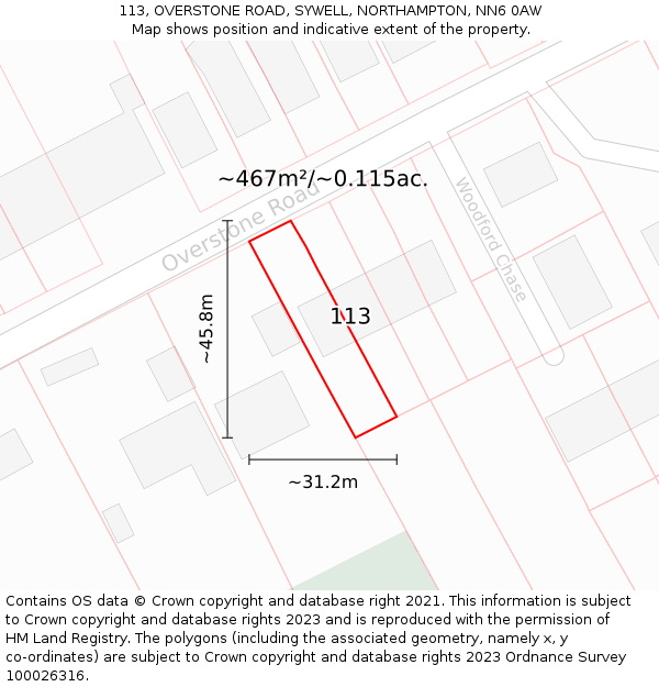 113, OVERSTONE ROAD, SYWELL, NORTHAMPTON, NN6 0AW: Plot and title map