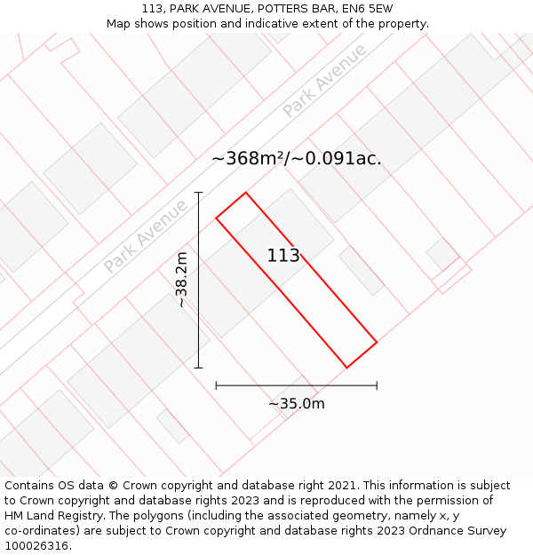 113, PARK AVENUE, POTTERS BAR, EN6 5EW: Plot and title map