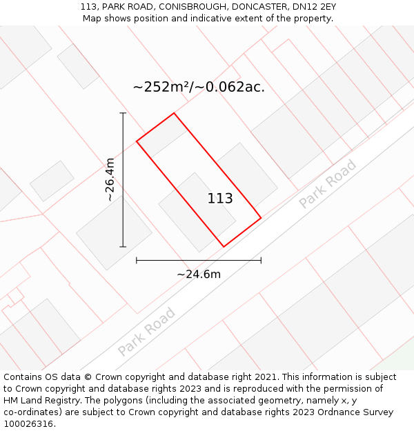 113, PARK ROAD, CONISBROUGH, DONCASTER, DN12 2EY: Plot and title map
