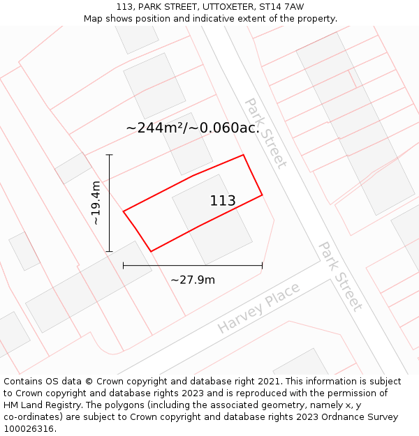 113, PARK STREET, UTTOXETER, ST14 7AW: Plot and title map