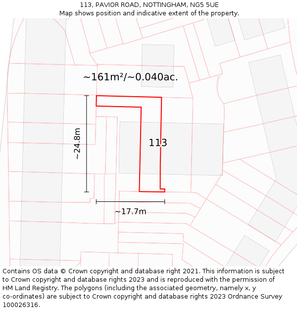 113, PAVIOR ROAD, NOTTINGHAM, NG5 5UE: Plot and title map