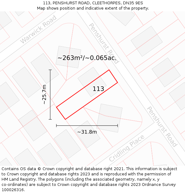 113, PENSHURST ROAD, CLEETHORPES, DN35 9ES: Plot and title map