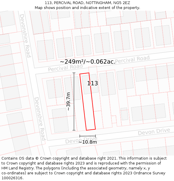 113, PERCIVAL ROAD, NOTTINGHAM, NG5 2EZ: Plot and title map