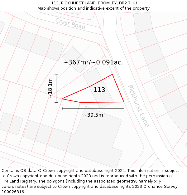 113, PICKHURST LANE, BROMLEY, BR2 7HU: Plot and title map