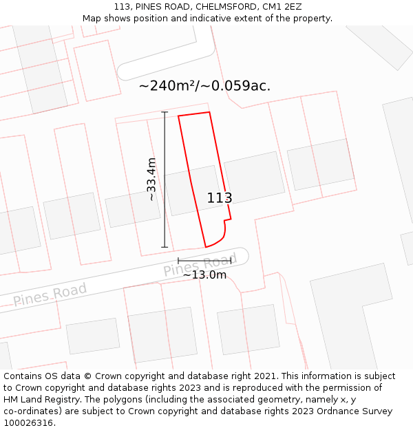 113, PINES ROAD, CHELMSFORD, CM1 2EZ: Plot and title map