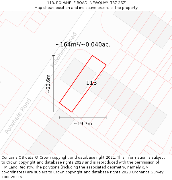 113, POLWHELE ROAD, NEWQUAY, TR7 2SZ: Plot and title map