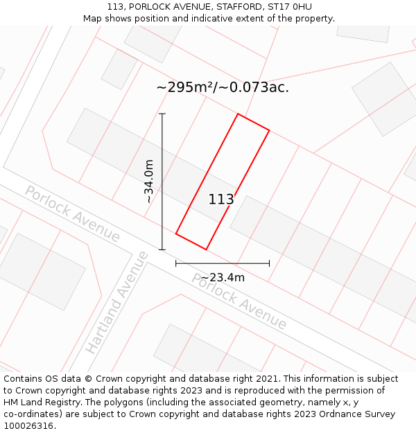 113, PORLOCK AVENUE, STAFFORD, ST17 0HU: Plot and title map