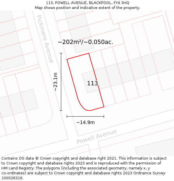 113, POWELL AVENUE, BLACKPOOL, FY4 3HQ: Plot and title map