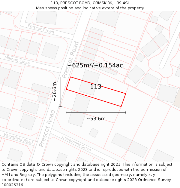 113, PRESCOT ROAD, ORMSKIRK, L39 4SL: Plot and title map