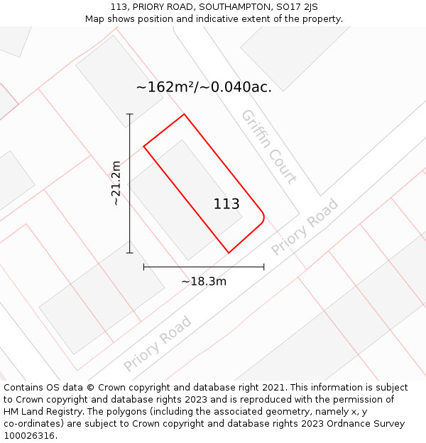 113, PRIORY ROAD, SOUTHAMPTON, SO17 2JS: Plot and title map